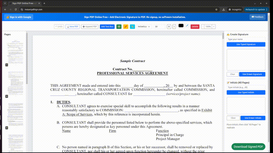 Instant PDF Sign - Main product screenshot demonstrating key features and user interface
