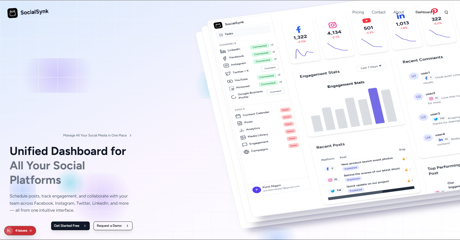 وسائط SocialSynk - إتقان كل منصة.لوحة معلومات واحدة.صفر متاعب. 1