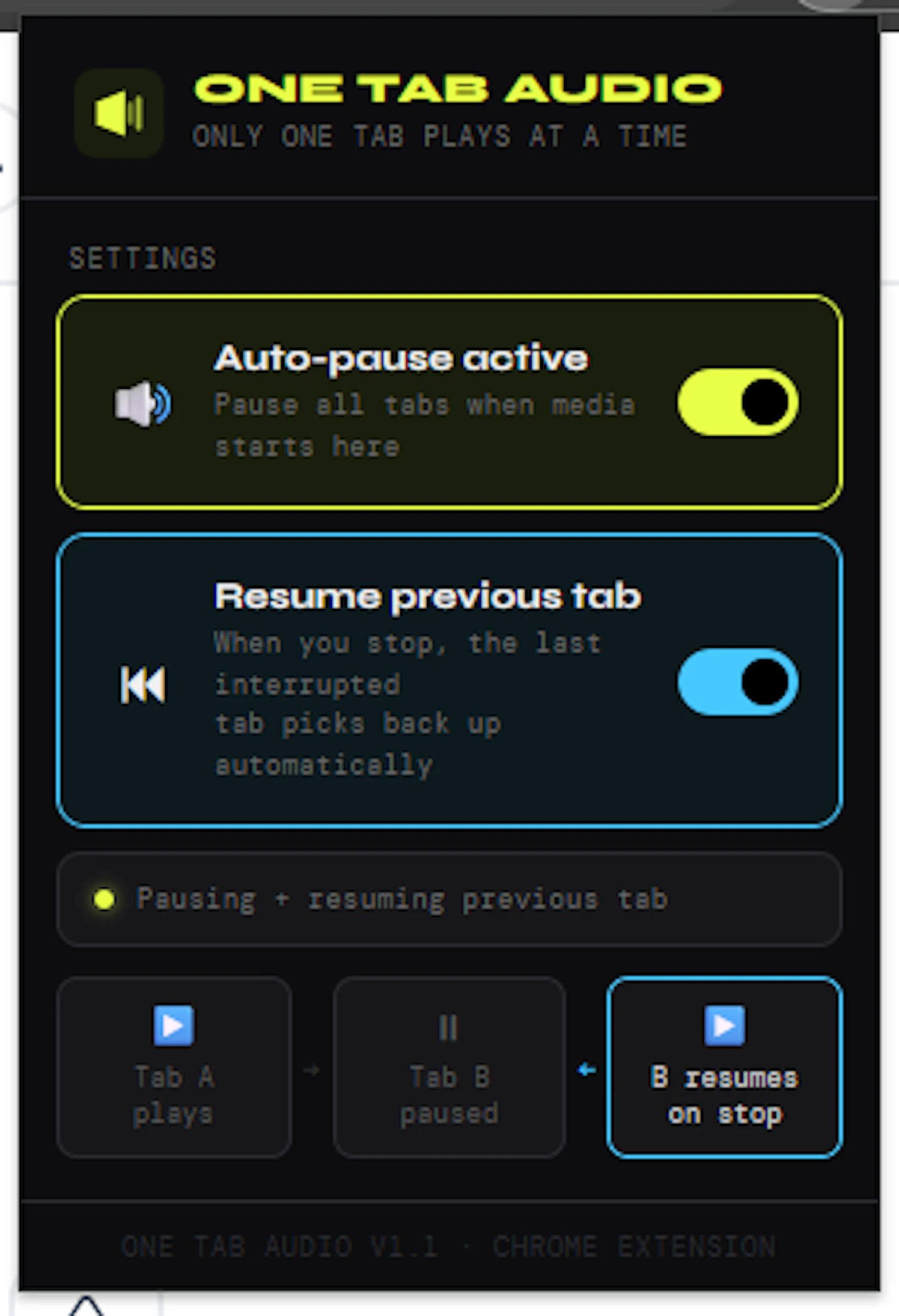 one tab audio screenshot 1
