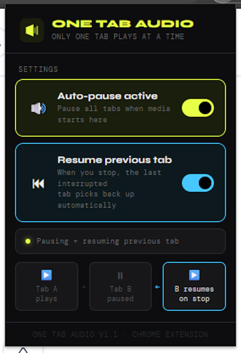 one tab audio screenshot 1