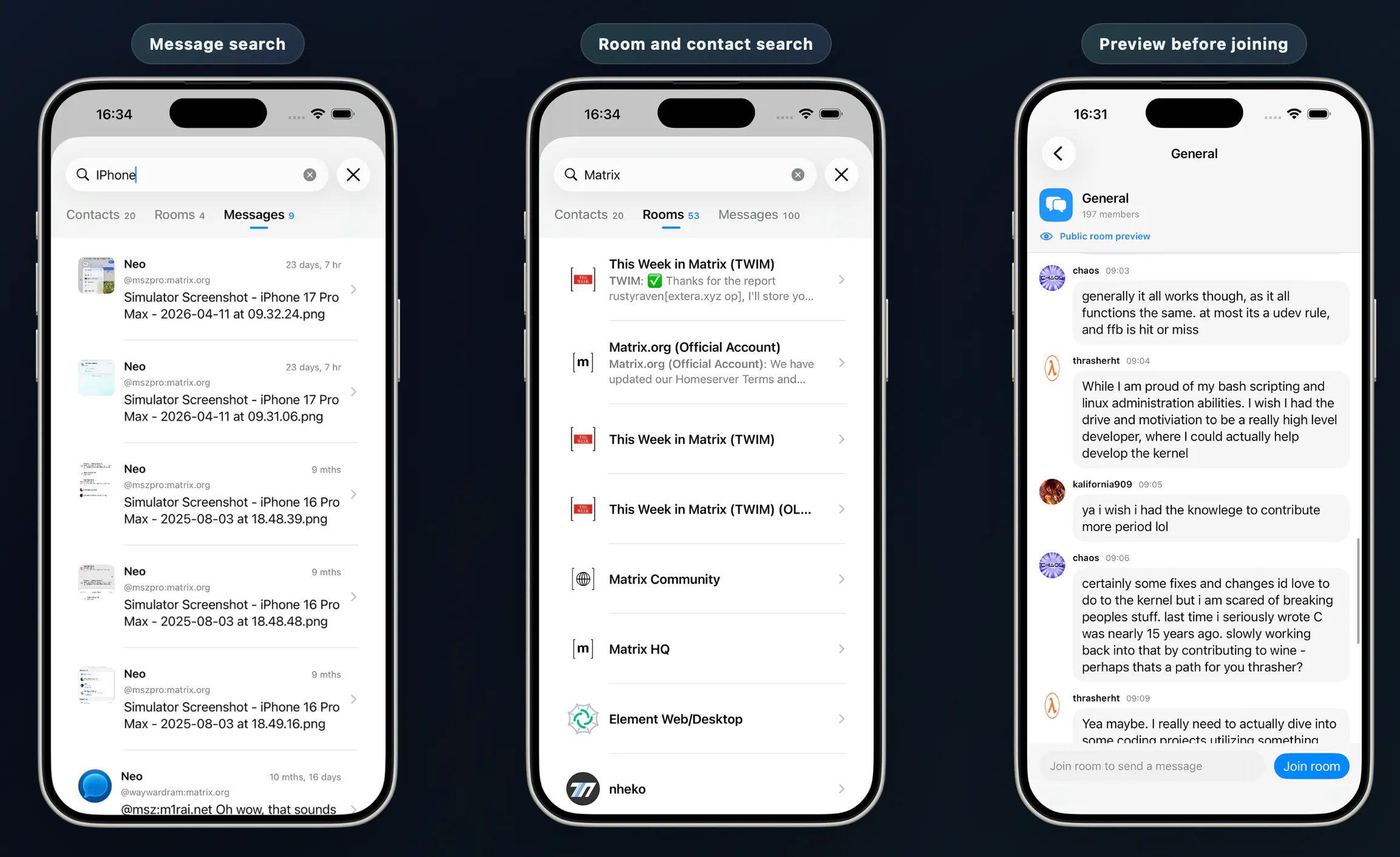 Nil - futuristic Matrix Chat client gallery image