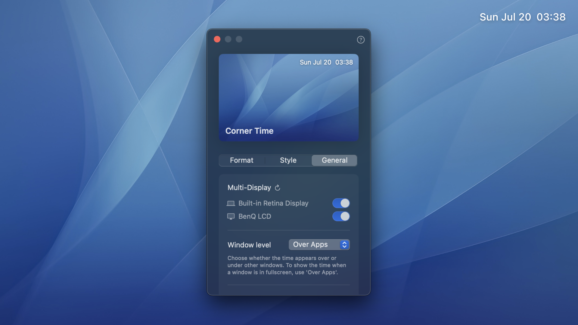 Tiempo de esquina - reloj de macOS para pantalla completa o cuando se oculta el Menubar media 3