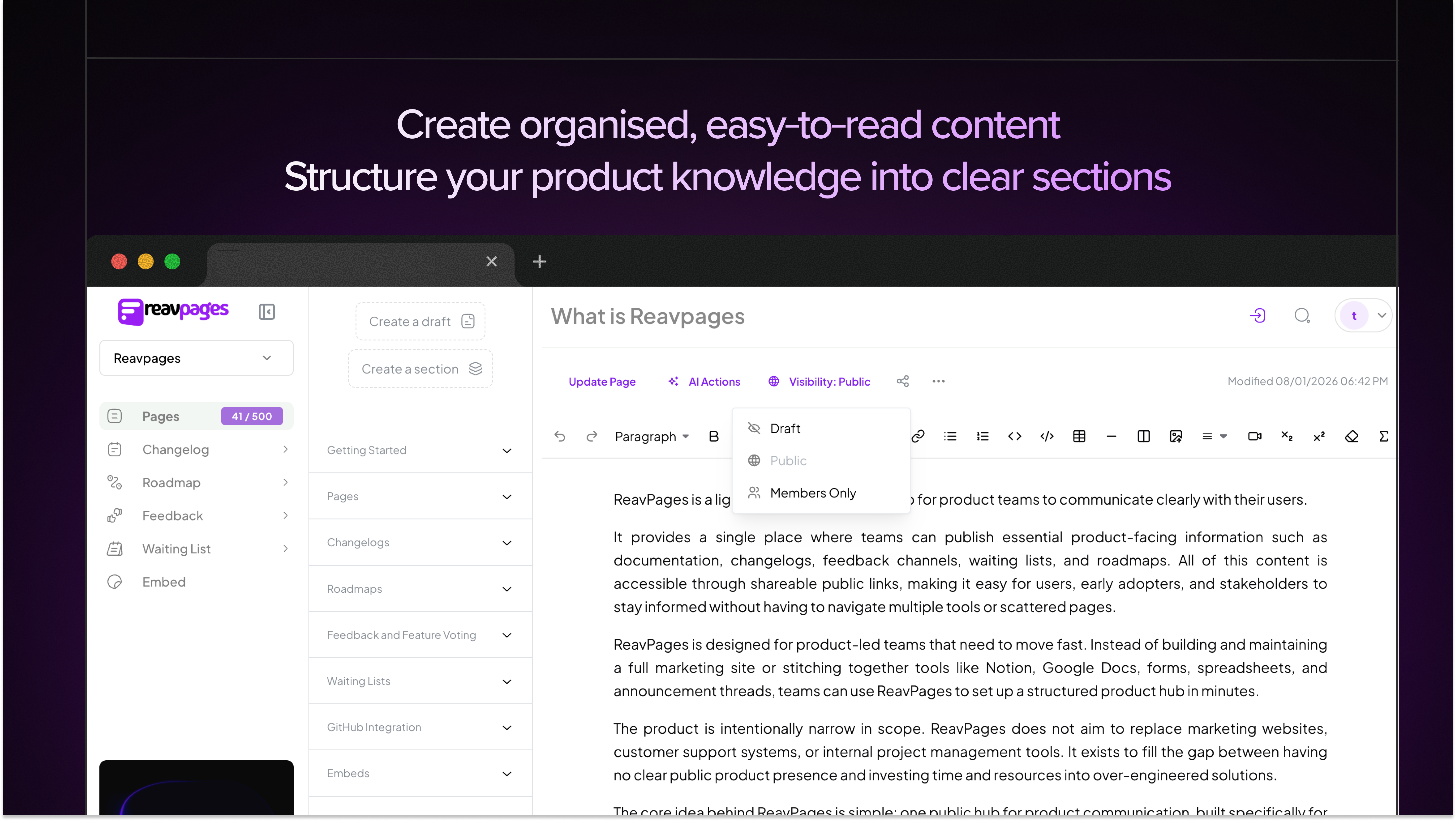 ReavPages - Screenshot 2 showing product features and functionality