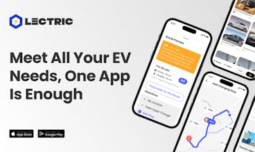 Lectric 앱 인터페이스는 전기 차량 (EV) 사용자를 위한 맞춤형 안내를 제공합니다.