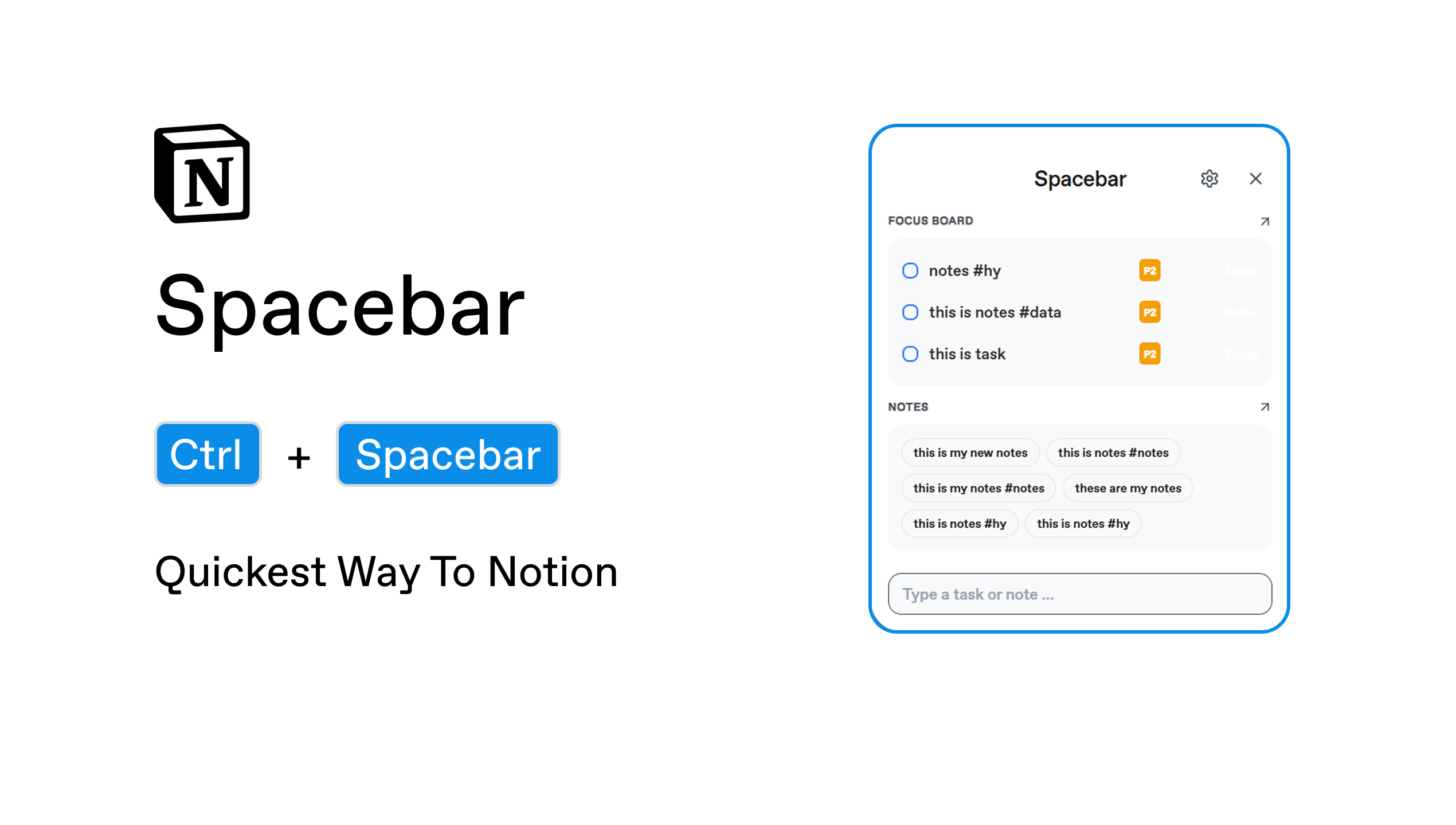 Spacebar: quickest way to Notion  - Main product screenshot demonstrating key features and user interface