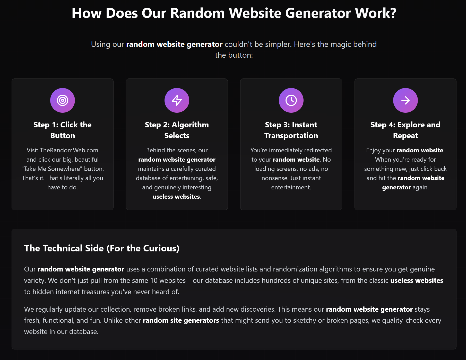 The Random Web - Screenshot 2 showing product features and functionality