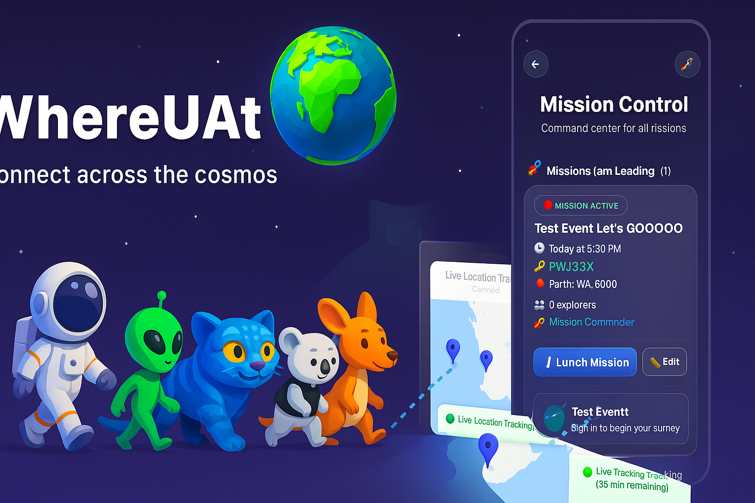 WhereUAt - Main screenshot showing features and interface