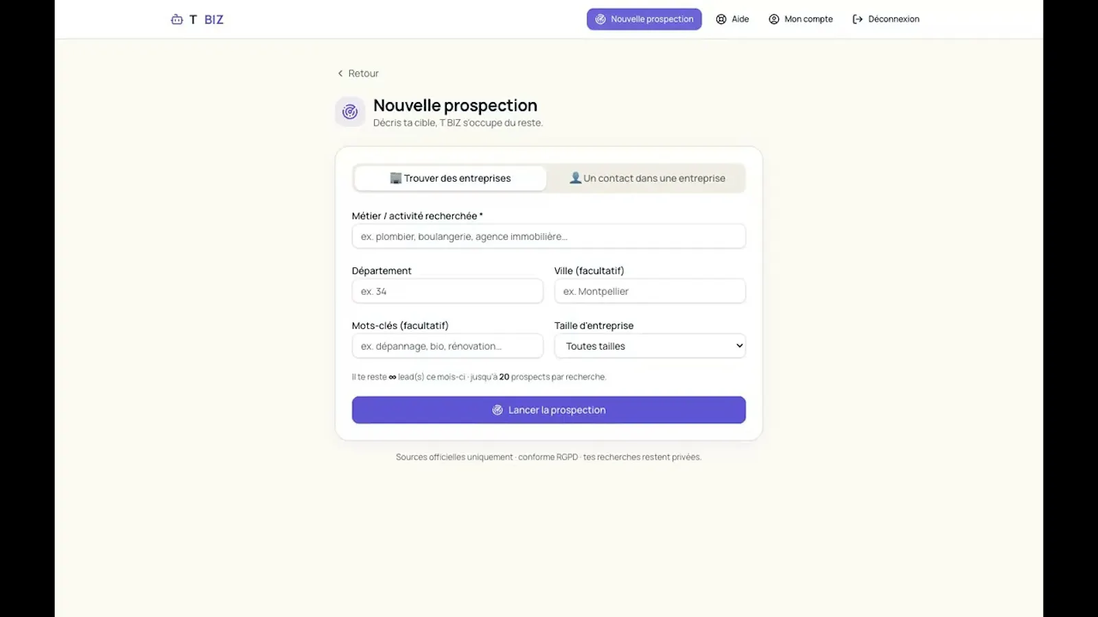 T BIZ — Qualified B2B leads in minutes screenshot 1 (video preview)