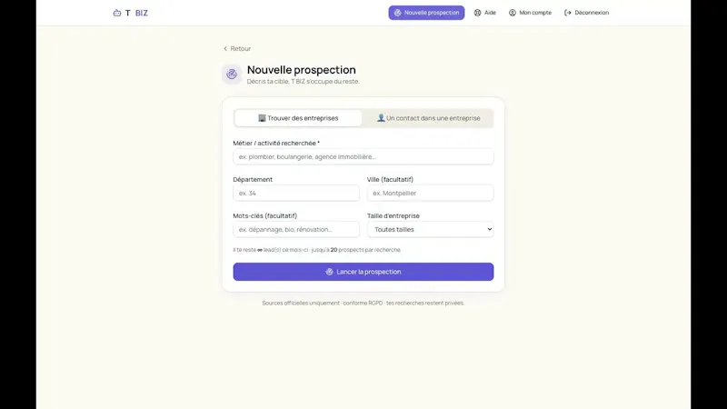 T BIZ — Qualified B2B leads in minutes screenshot 1 (video preview)