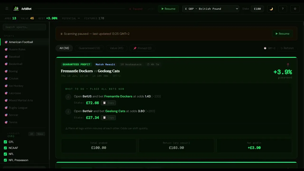 ArbiBet — Find Guaranteed Arbitrage Bets gallery image