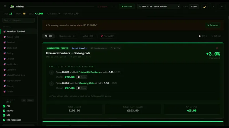 ArbiBet — Find Guaranteed Profits screenshot 1 (video preview)