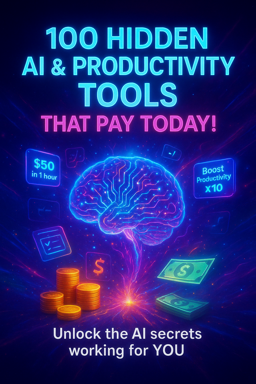 Mídia 1 de “100 AI e Ferramentas de Produtividade Insider DB” - “Desbloqueie aplicativos e ferramentas de IA para automatizar e escalar rapidamente.”