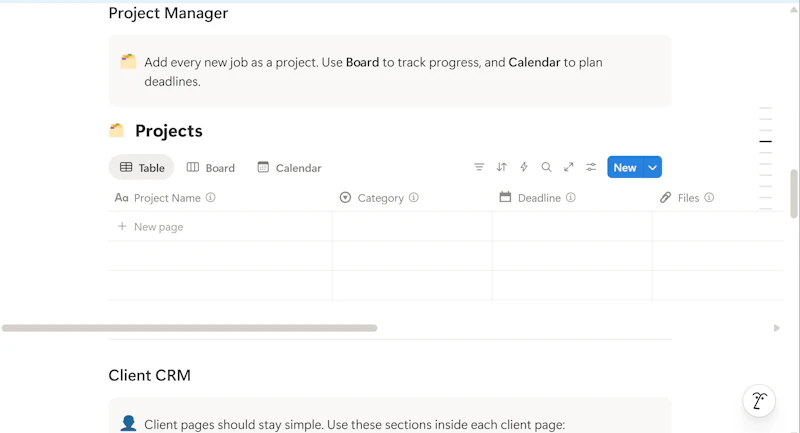 Freelance Workspace Notion Template screenshot 3