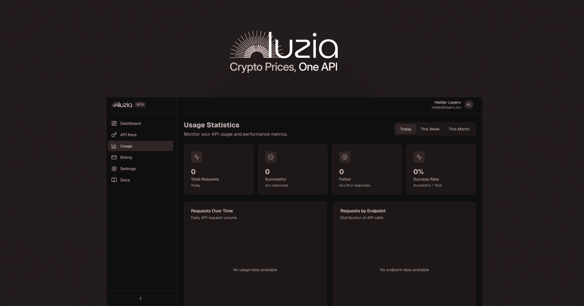 Luzia Crypto API - Main product screenshot demonstrating key features and user interface