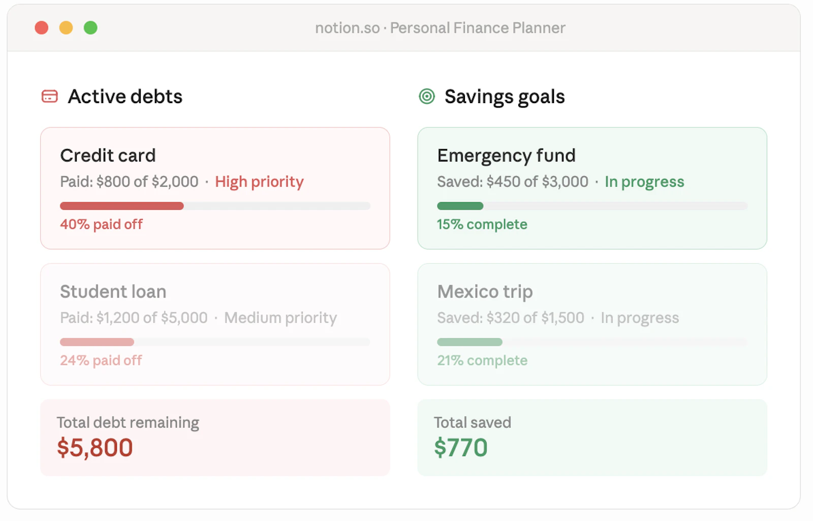 Notion Personal Finance Planner screenshot 3