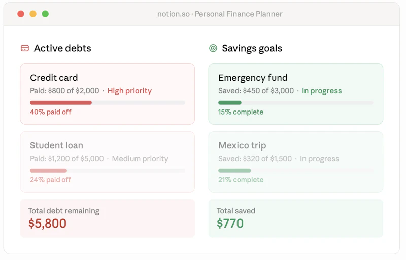 Notion Personal Finance Planner screenshot 3