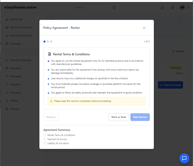 eQuipRentals.online screenshot 2