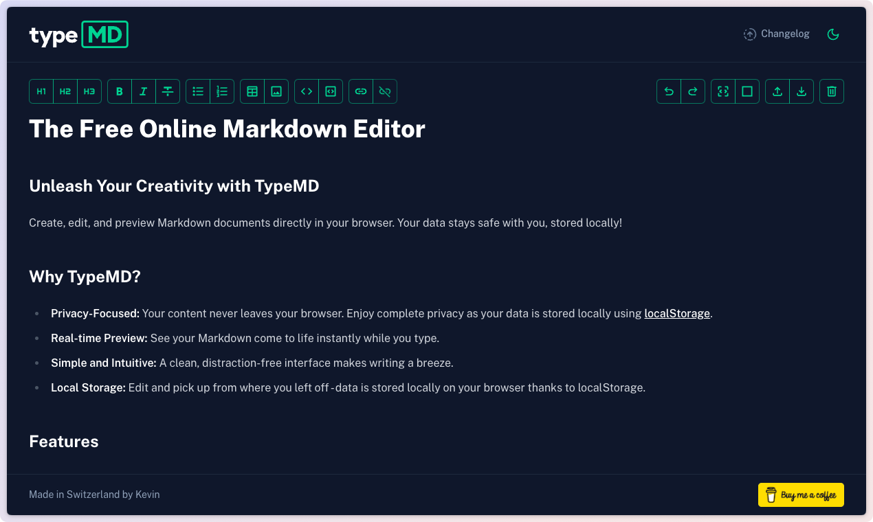 Typemd - онлайн -редактор маркировки - Markdown Edition сделано простым медиа 2