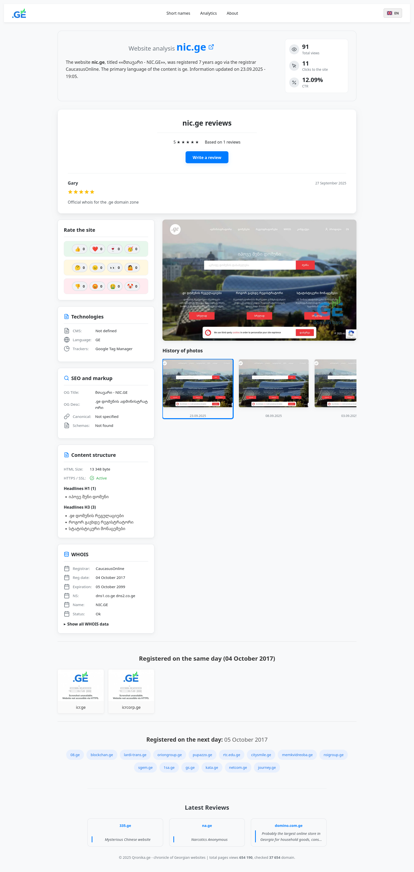 Média Qronika.ge - Analytics .GE domain zone + a free short domain finder. 2