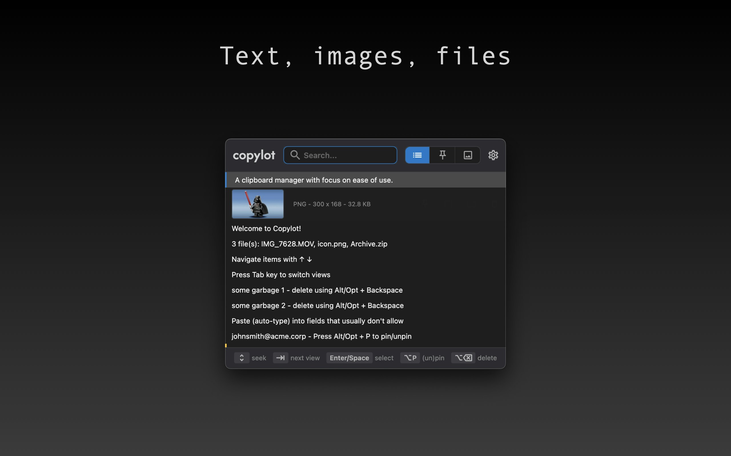 Copylot - Main screenshot showing features and interface