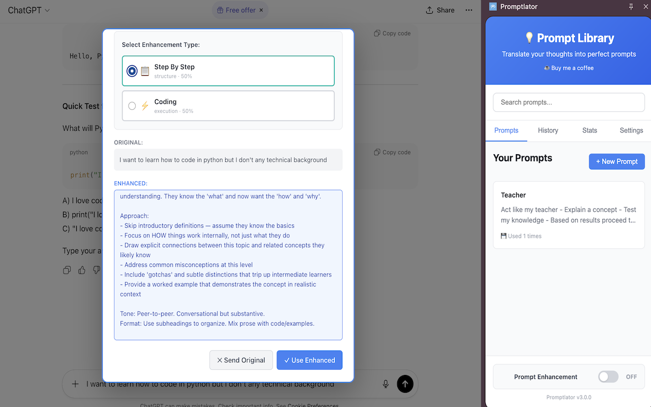 Promptlator - Screenshot 3 showing product features and functionality