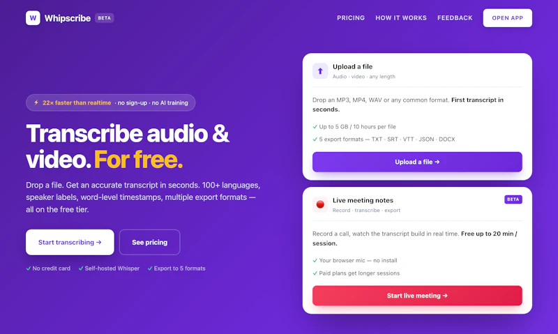 Whipscribe screenshot 1