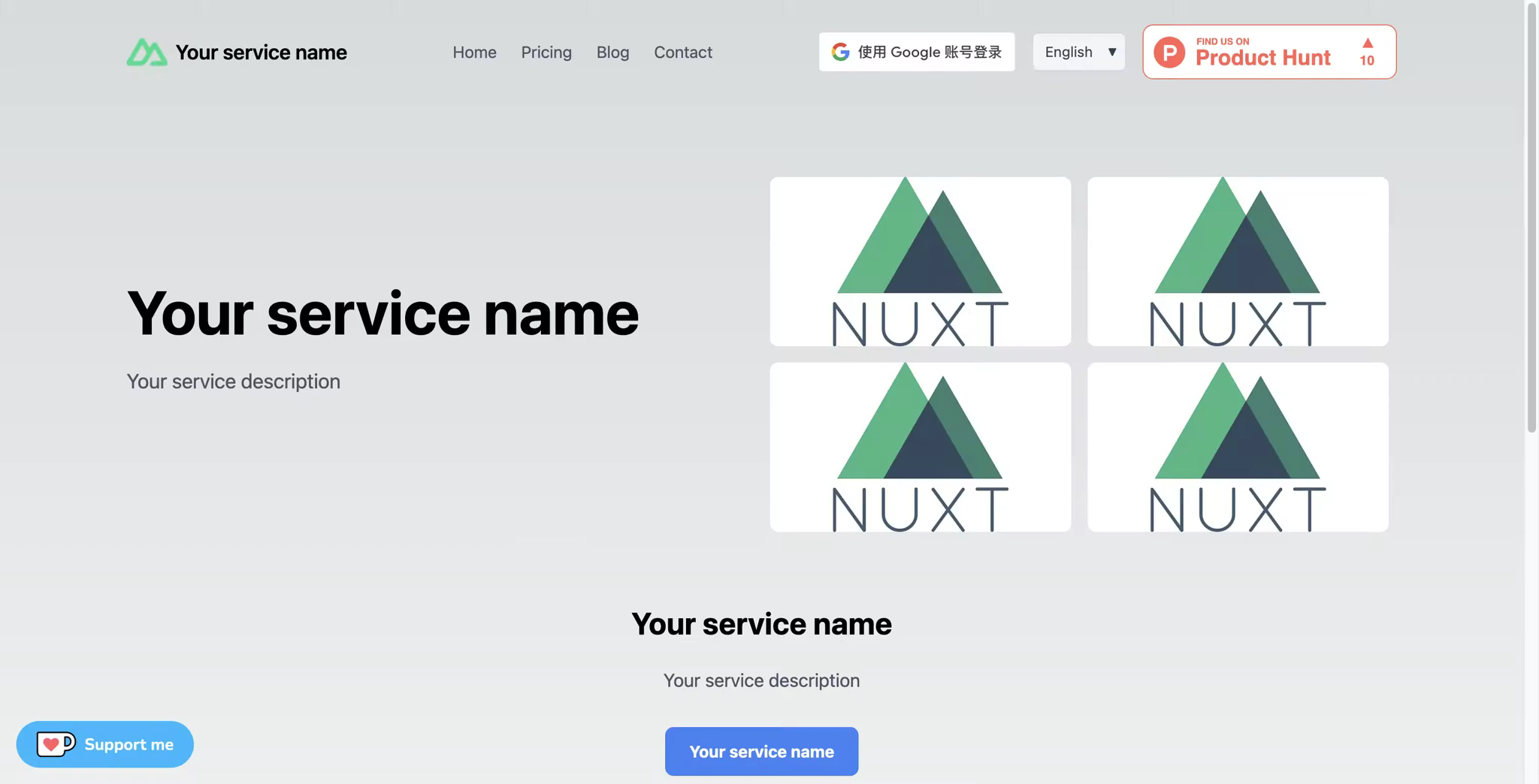 Nuxt -sjabloon - streep, supabase, google media 1