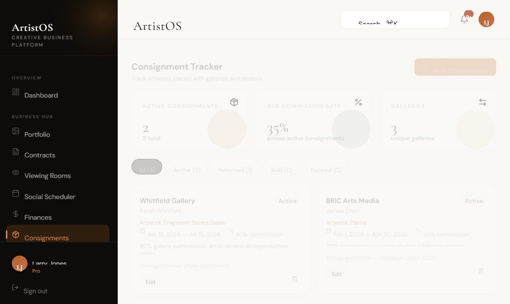 ArtistOS - Main product screenshot demonstrating key features and user interface