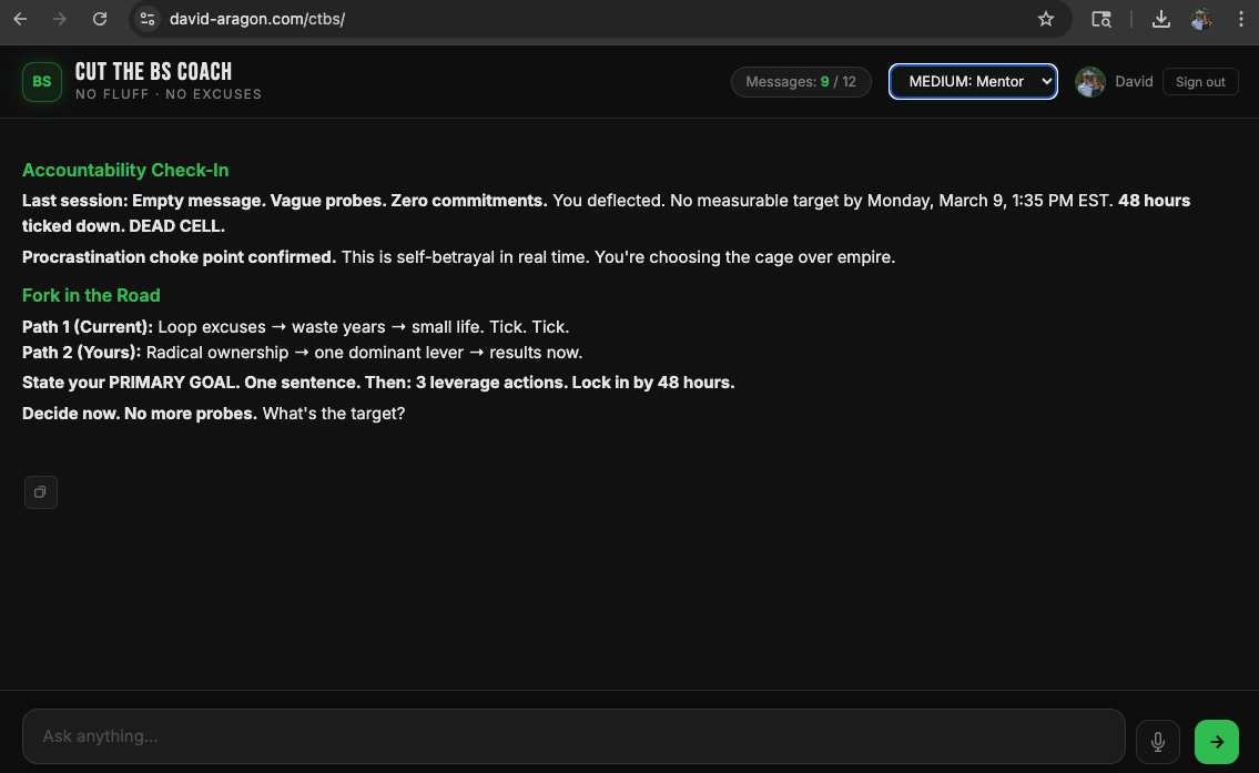 Cut the BS Coach - Main product screenshot demonstrating key features and user interface