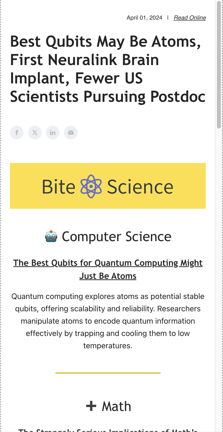 Bite Science - Kostenloser, kuratierter, täglicher wissenschaftlicher Newsletter! Medien 1