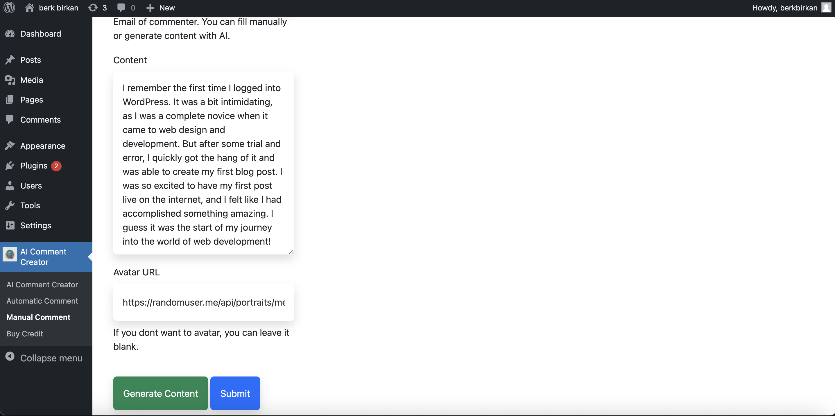 AI Comment Creator for Wordpress gallery image