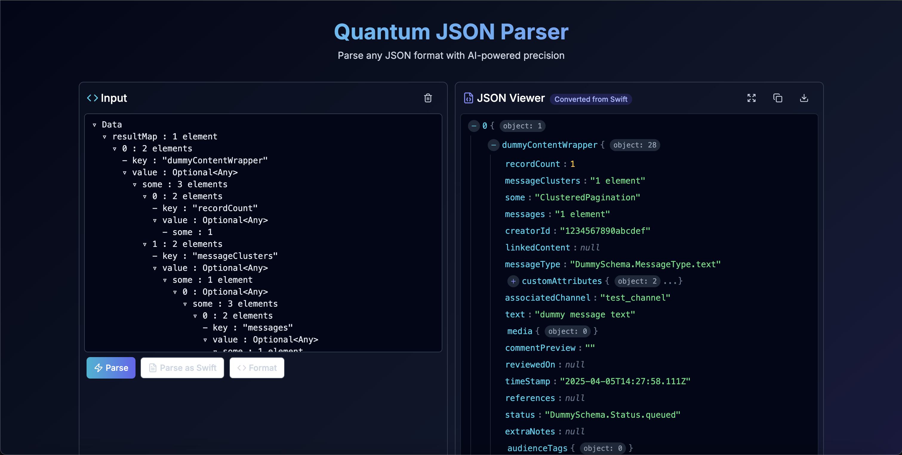 Parser de JSON Quantum - Analice, visualice y repare la salida de depuración JSON y Swift. media 3
