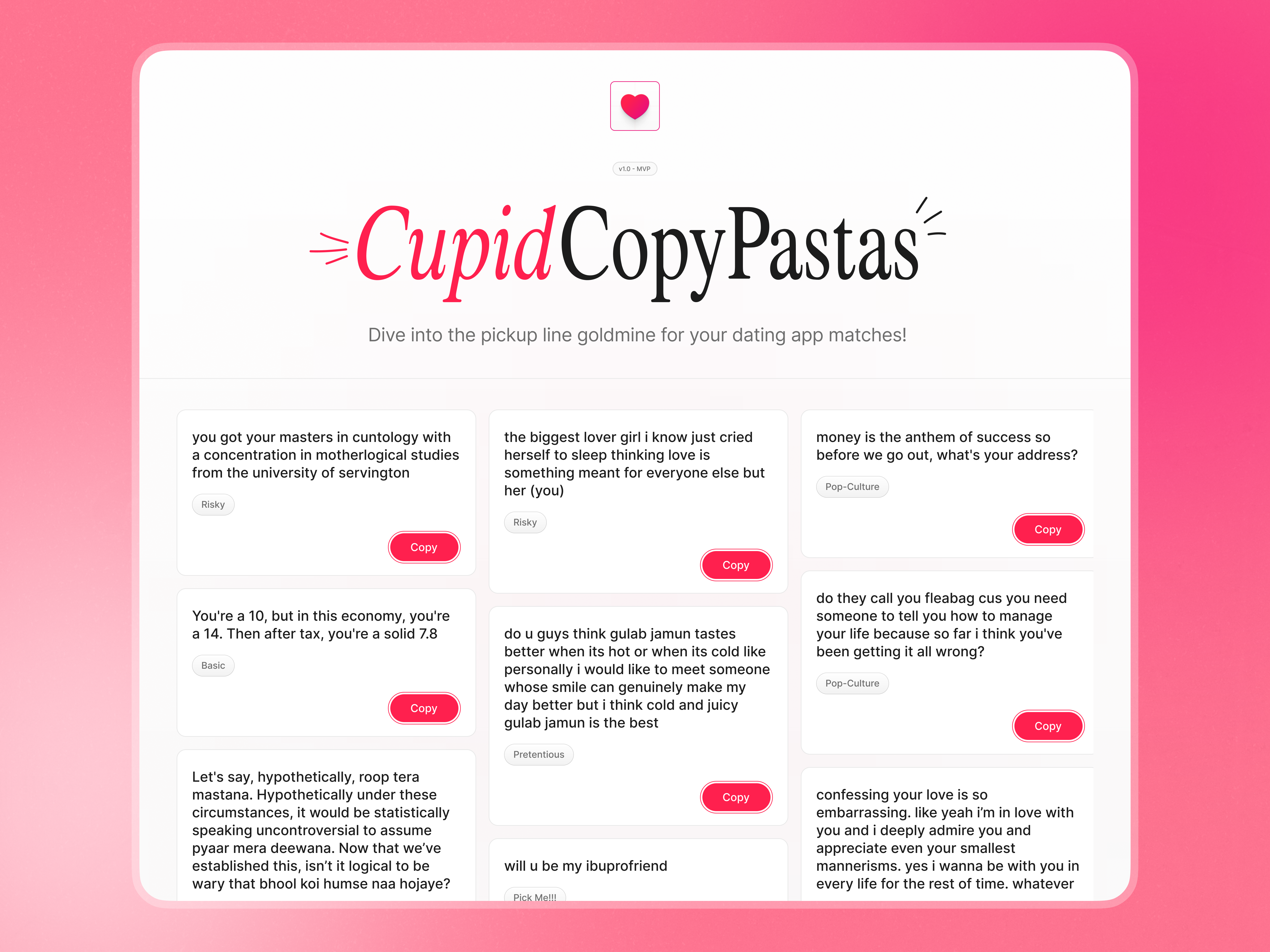 Cupidcopypastas - ¡La línea de recogida Goldmine para su aplicación de citas coincide! media 1