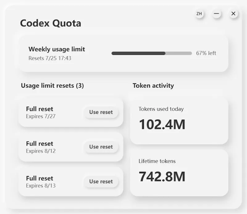 Codex Quota Panel screenshot 1