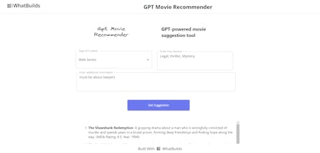 GPT Movie Recommender gallery image