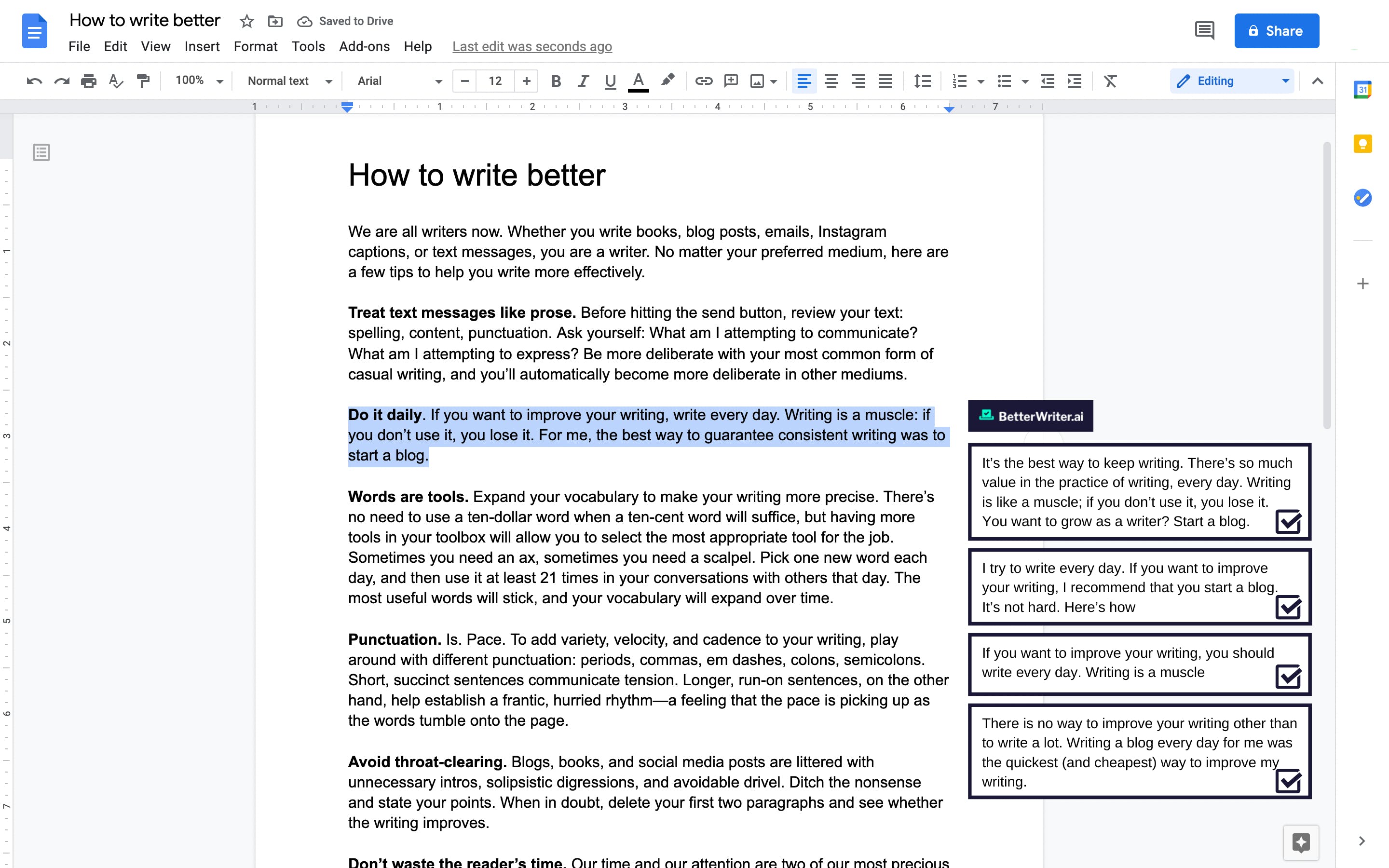 BetterWriter - Chrome extension to write better and faster with