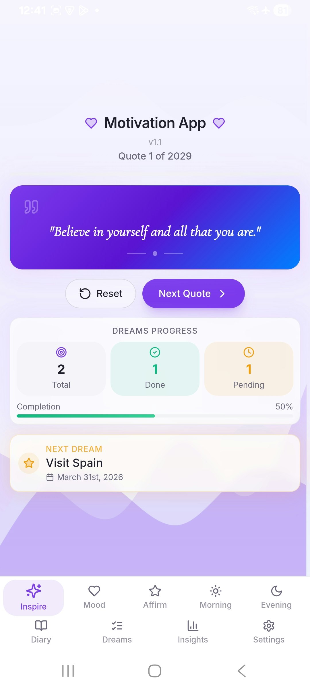 Motivation App - Main product screenshot demonstrating key features and user interface