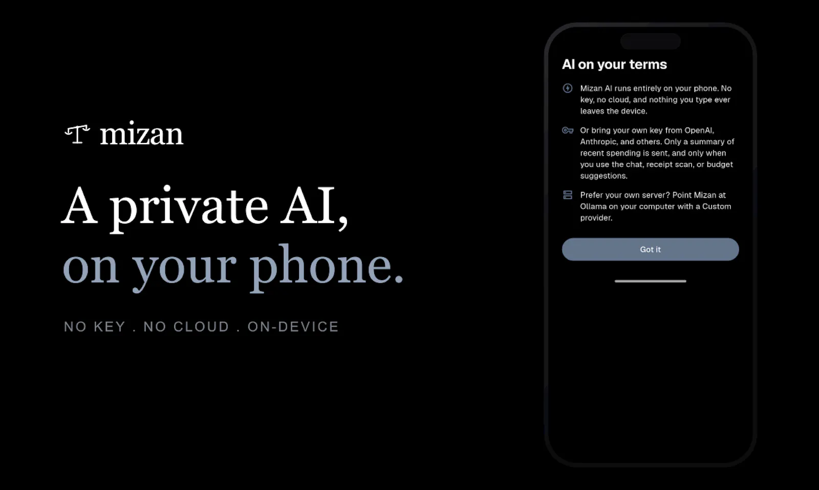 Mizan — private expense tracking screenshot 1