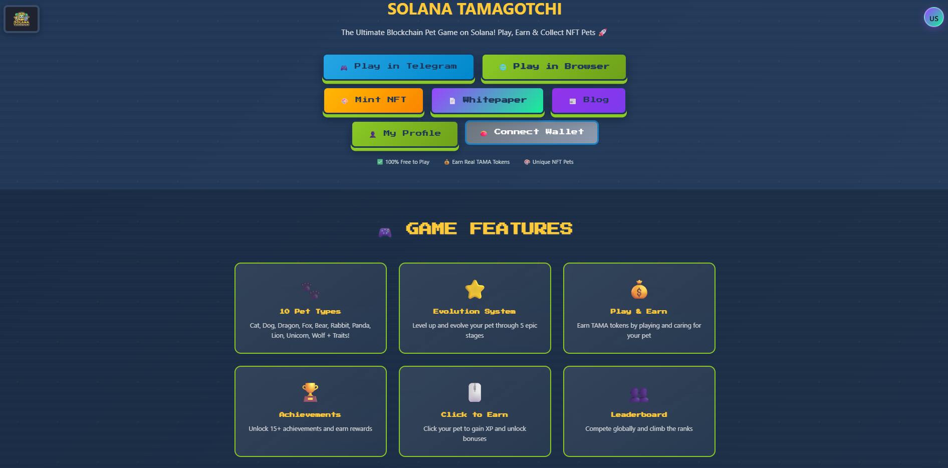 Solana Tamagotchi - Main product screenshot demonstrating key features and user interface