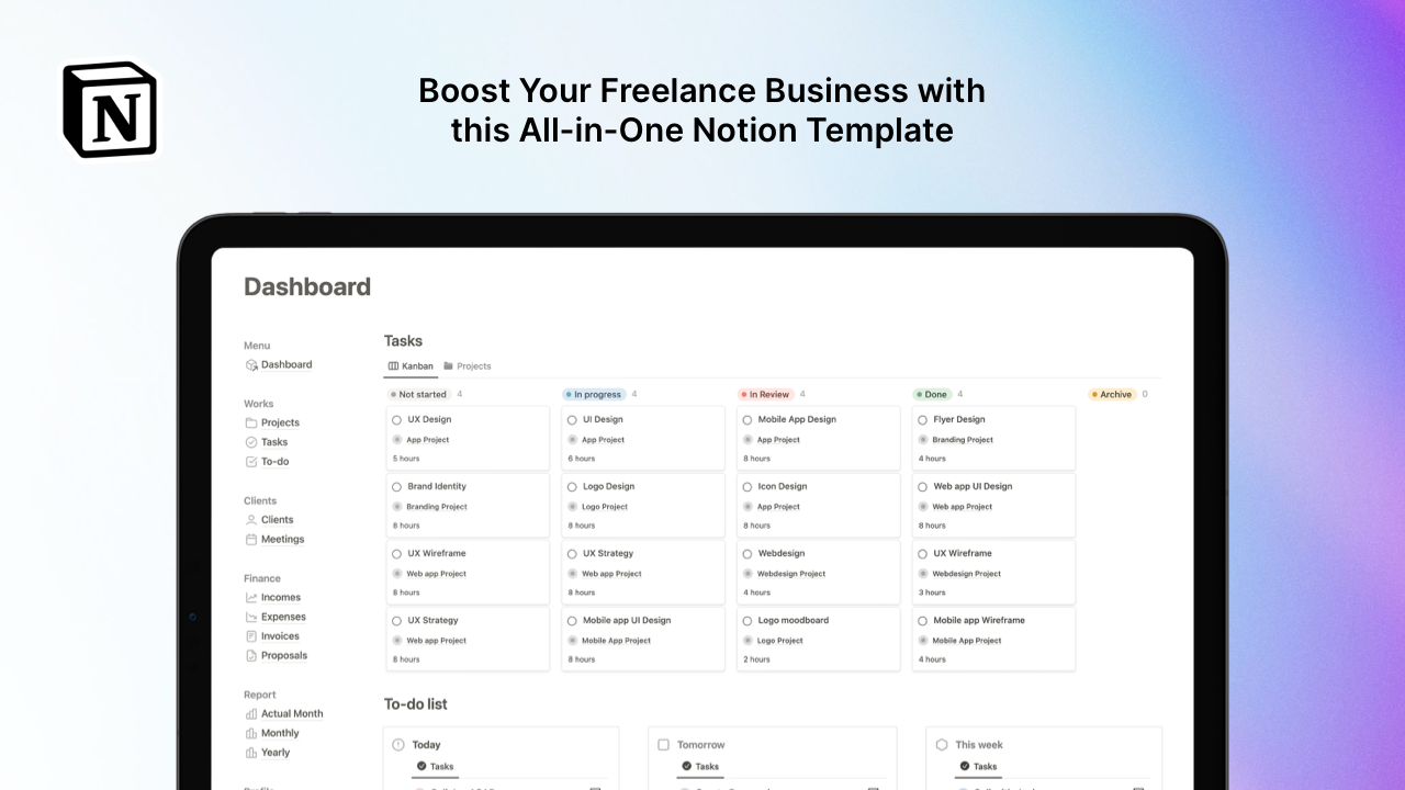 وسائط مفهوم Freelancer Board - إدارة عملك المستقل في مكان واحد 3