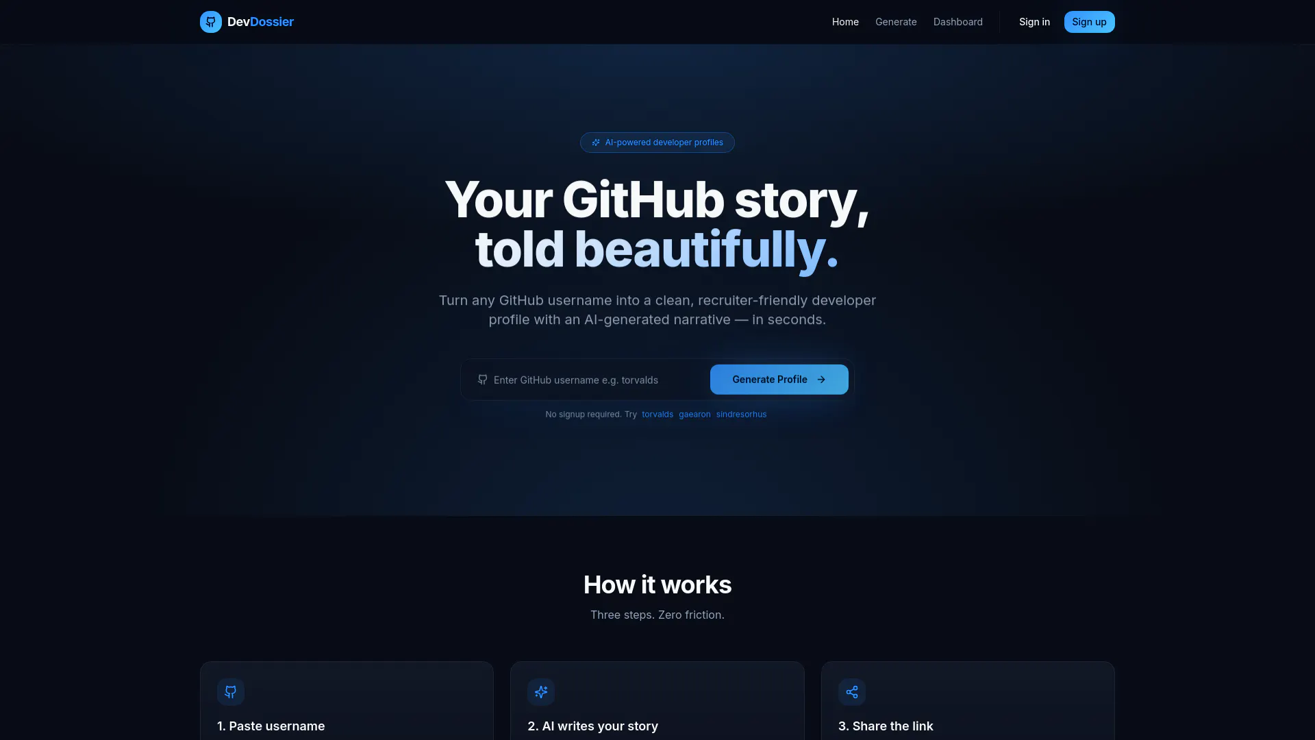 DevDossier - Your GitHub story gallery image