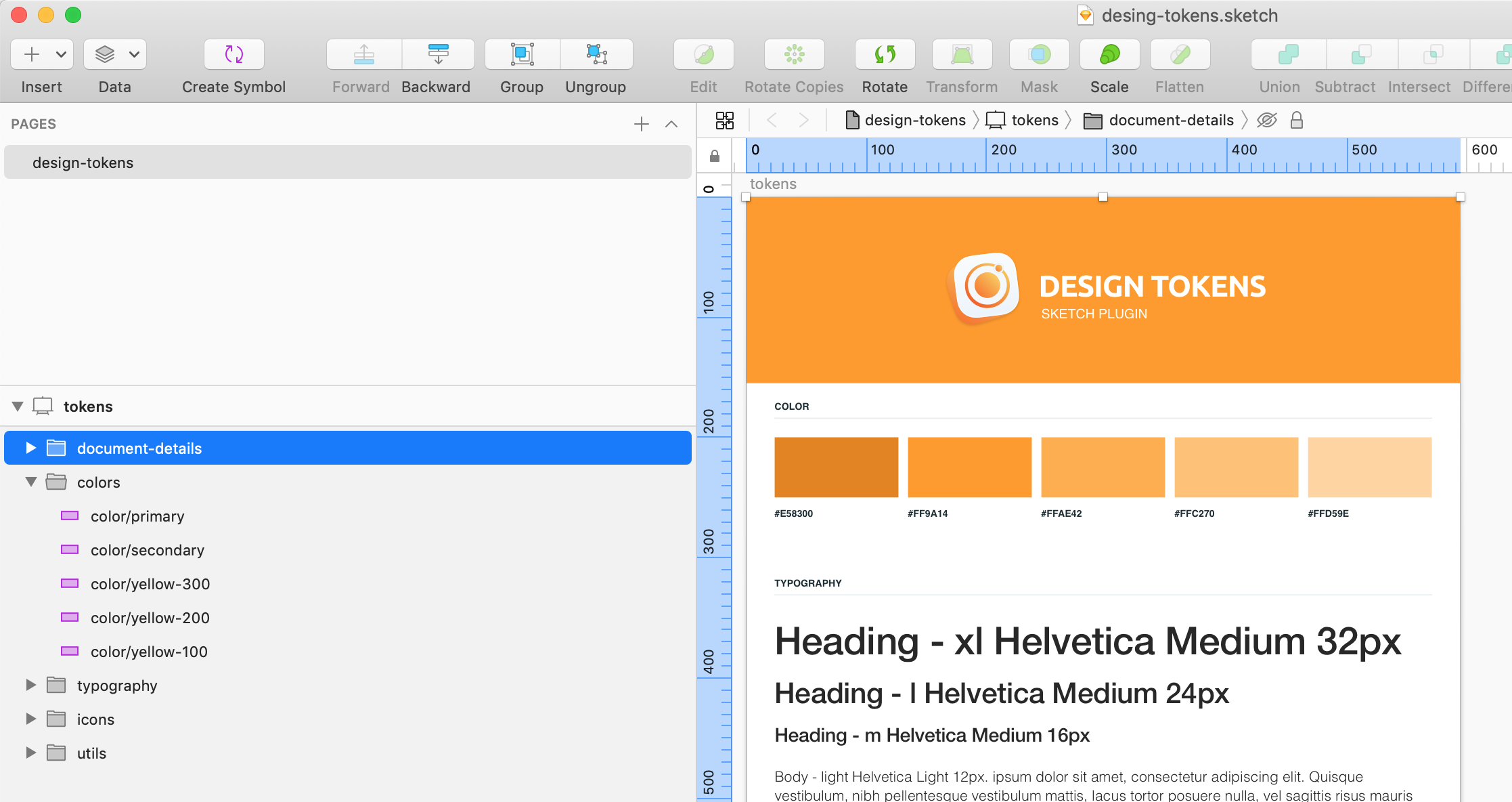 Design Tokens export from Sketch gallery image