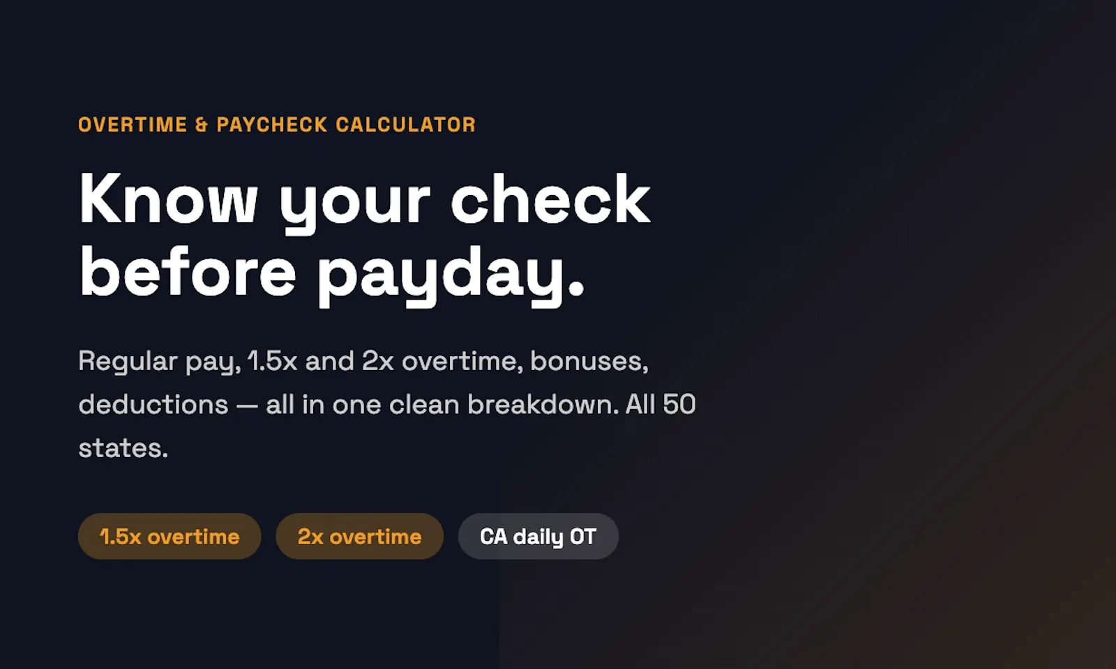 Overtime & Paycheck Pro screenshot 1