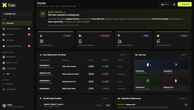 Pulse — Veille concurrentielle Shopify screenshot 1