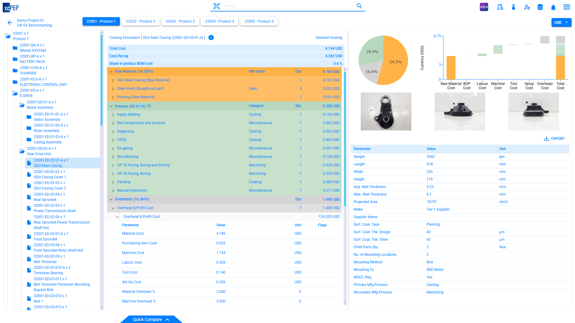 xcPEP Should Cost Software - Screenshot 2 showing product features and functionality