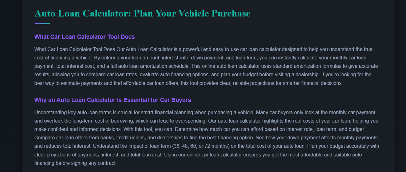 Car Loan Calculator - Main product screenshot demonstrating key features and user interface