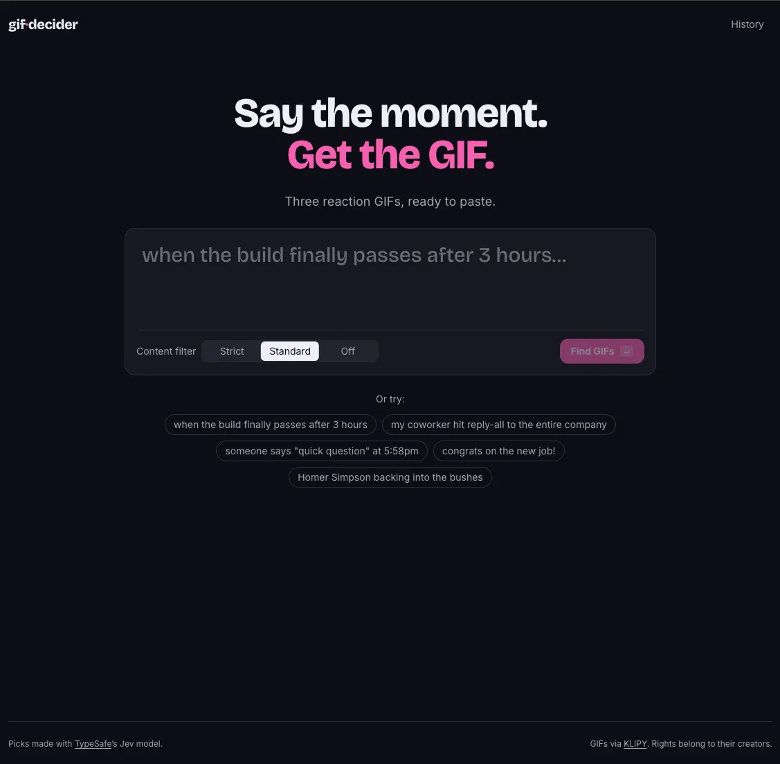 GIF Decider · the right GIF, decided gallery image