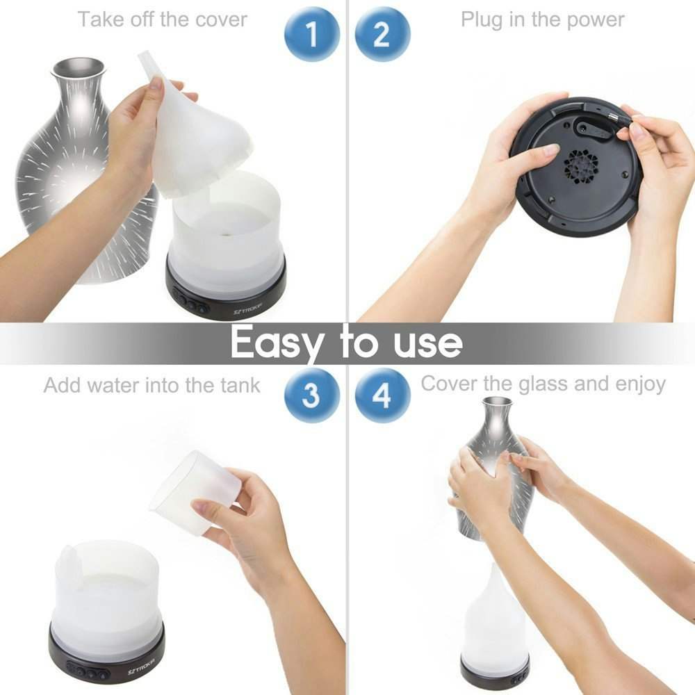 SZTROKIA 300ml Essential Oil Diffuser, Color Changing LED Lights with 3D Effect gallery image