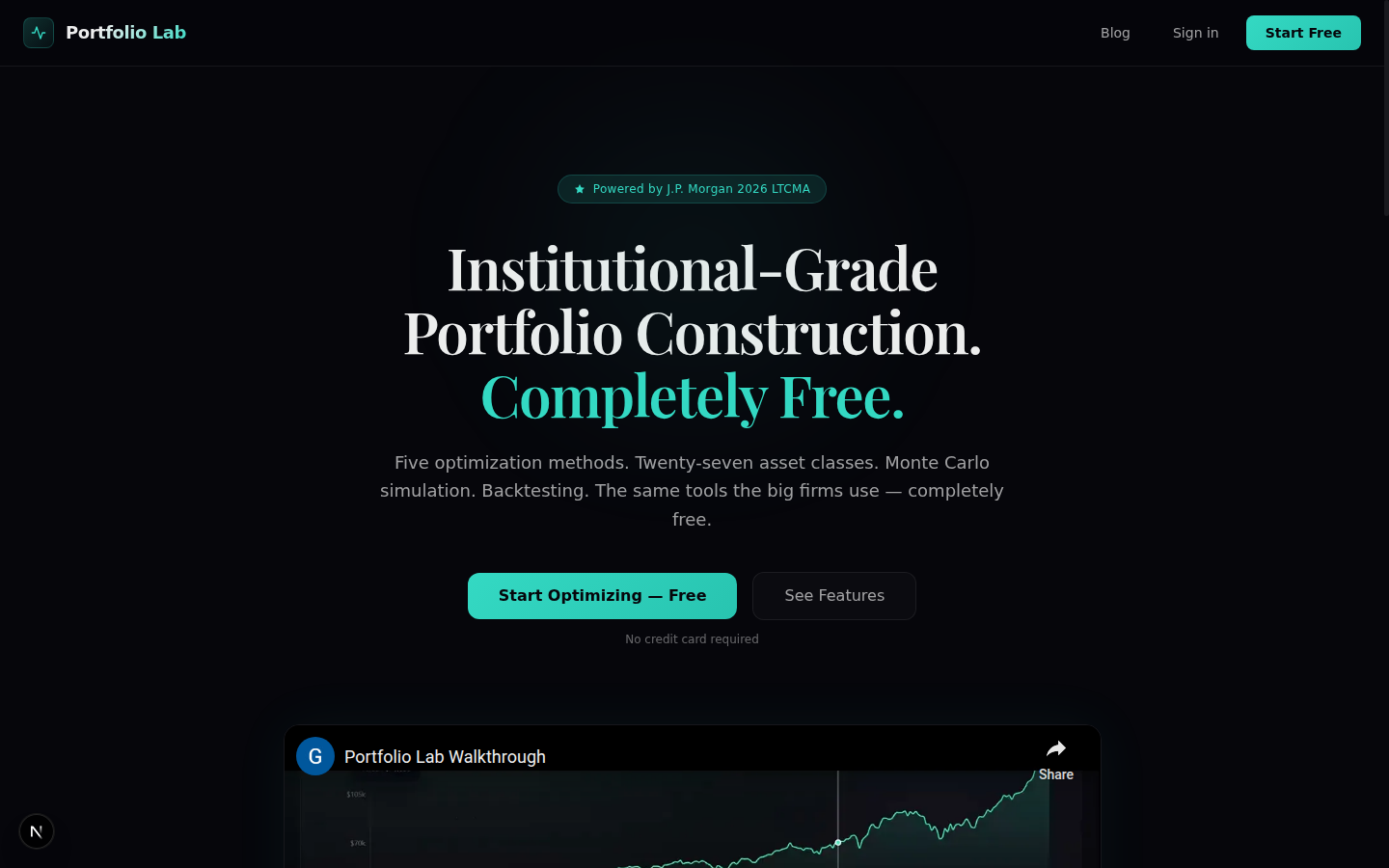 Portfolio Lab — Free Portfolio Optimizer - Screenshot 2 showing product features and functionality