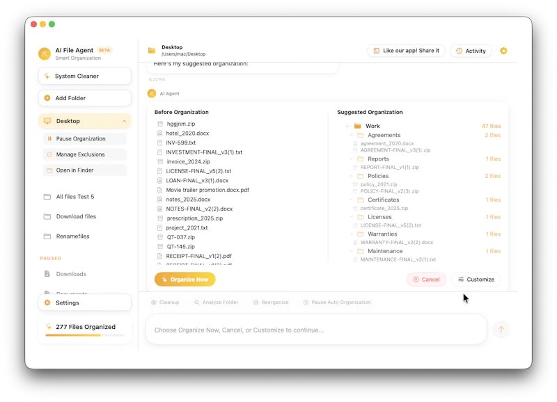 AI File Agent Organizer & System Cleaner screenshot 3
